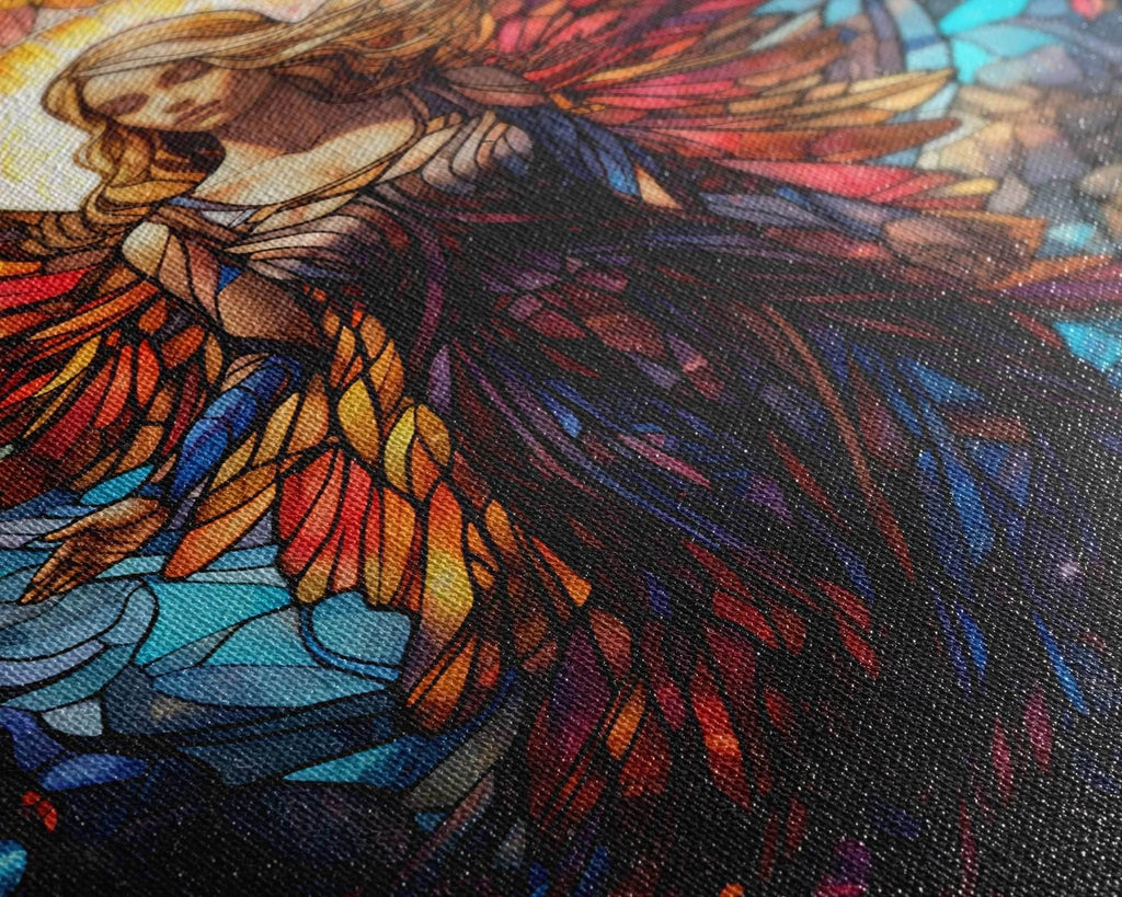 Angel, Fantasy Art, Angel Wings, Canvas Print, Wall Hanging, Portrait Art, Stained Glass Art, Housewarming Gift, Bedroom Teen Girl Art - 8x12 Inches / Gallery Wrap Canvas - Ready To Hang