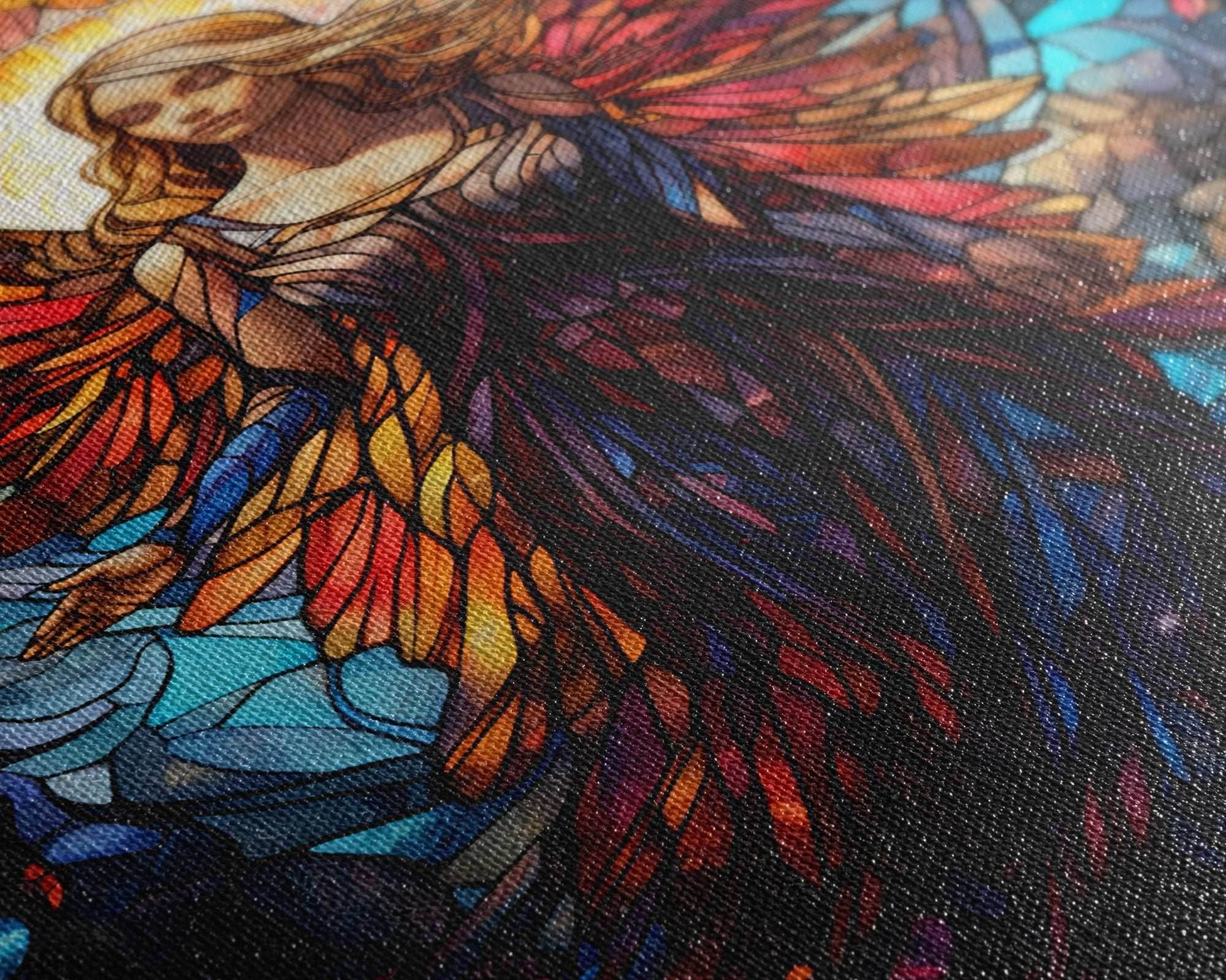 Angel, Fantasy Art, Angel Wings, Canvas Print, Wall Hanging, Portrait Art, Stained Glass Art, Housewarming Gift, Bedroom Teen Girl Art - 8x12 Inches / Gallery Wrap Canvas - Ready To Hang