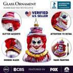 Horror Clown Head Glass Ornament, Gothic Halloween Tree Decor - 