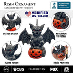 Spooky Gargoyle on a Pumpkin Ornament, Goth Halloween Themed Tree Decor - 