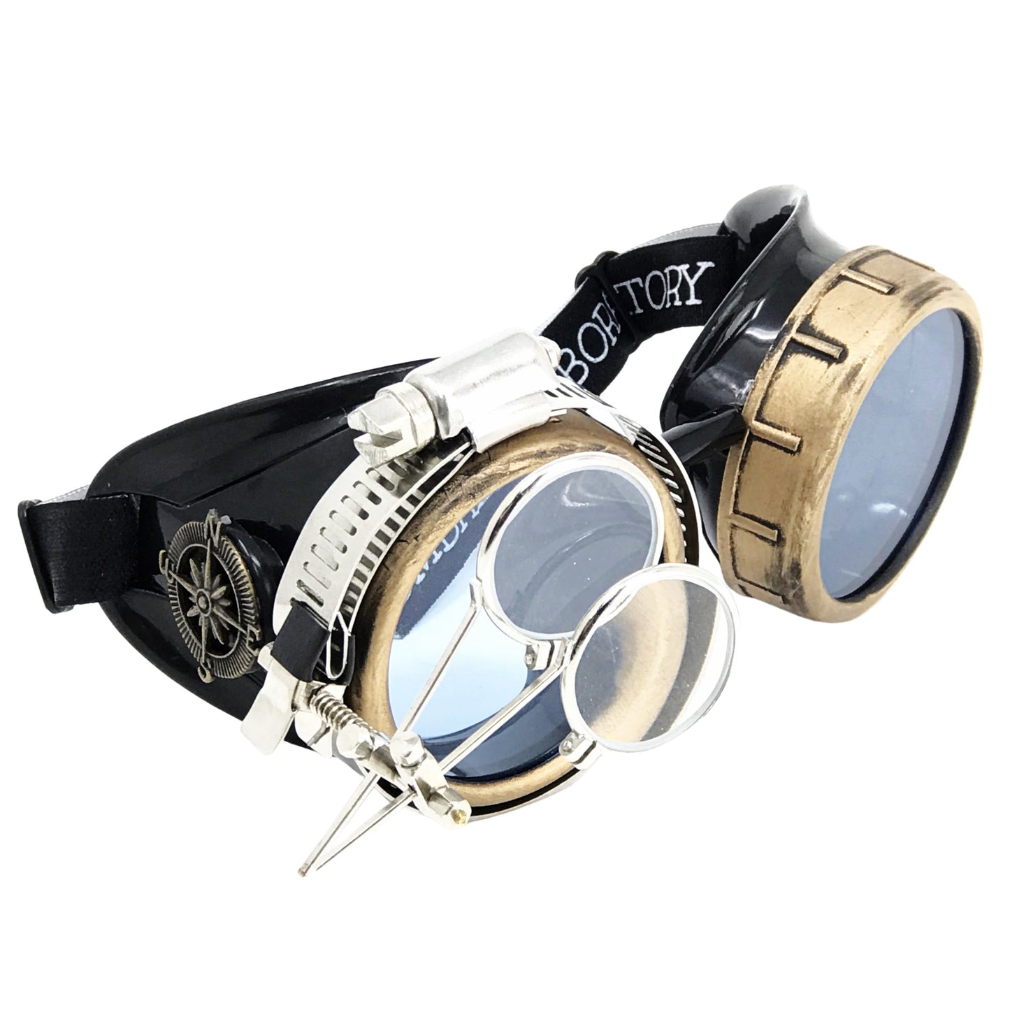 Victorian Steampunk Goggles with magnifying eye loupes blue lenses