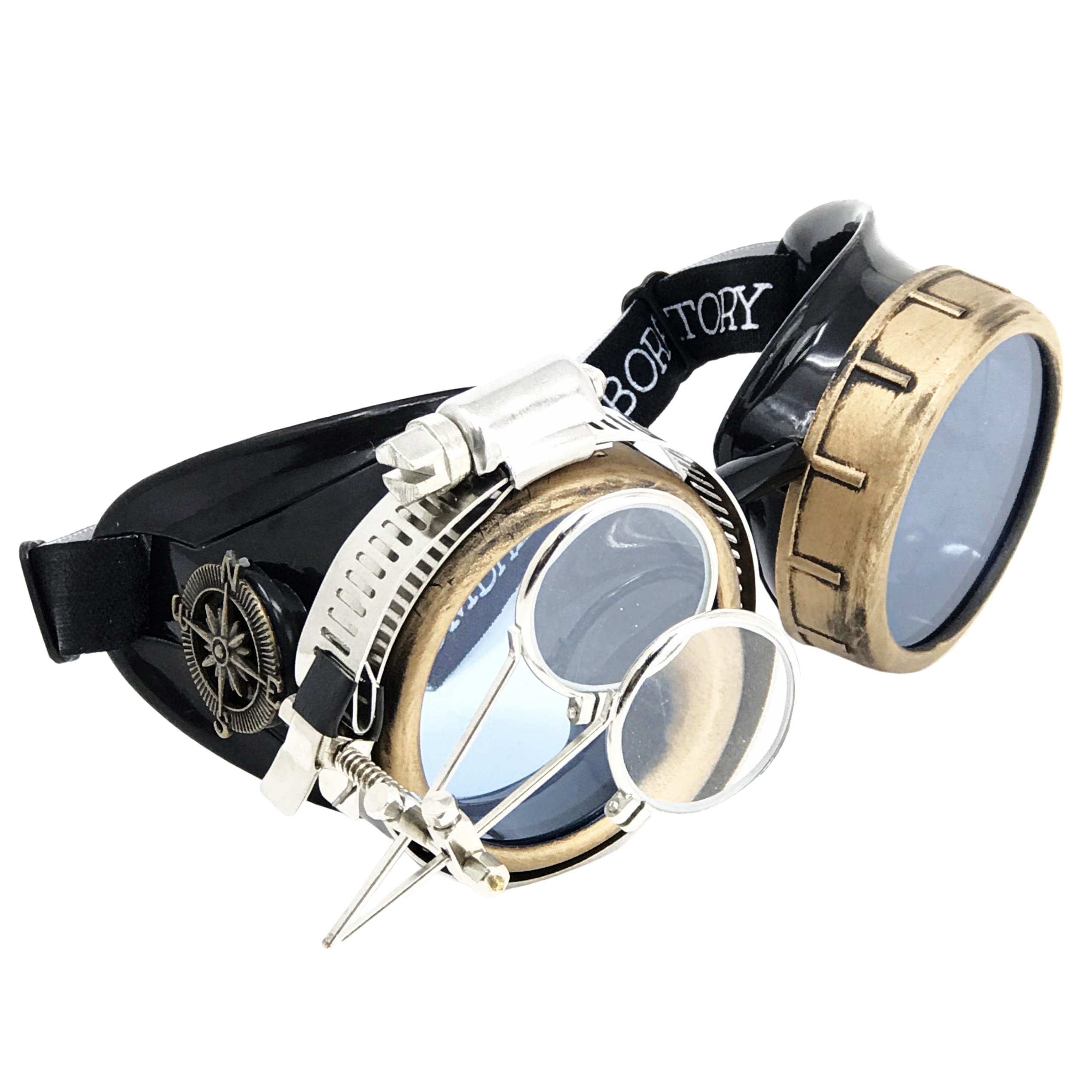 Victorian Steampunk Goggles with magnifying eye loupes blue lenses