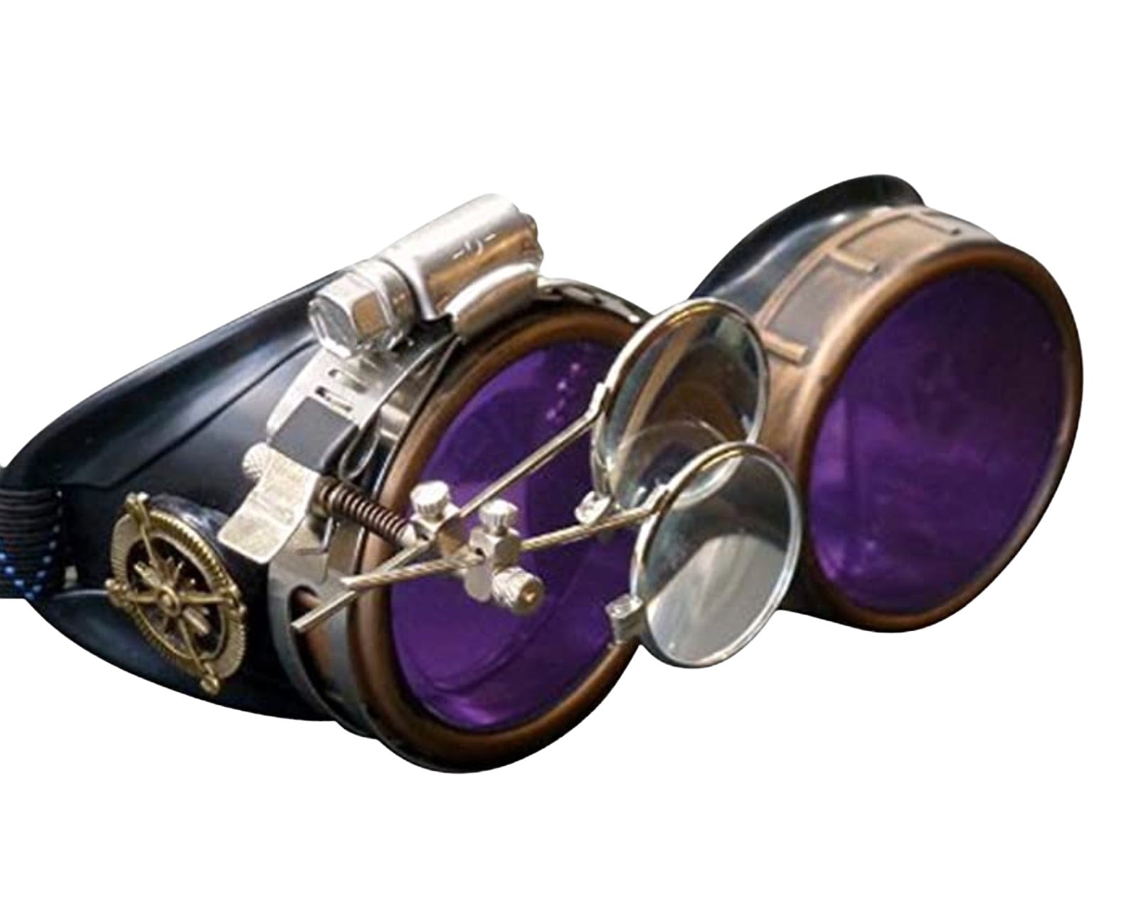 Victorian Steampunk Goggles with magnifying eye loupes blue lenses