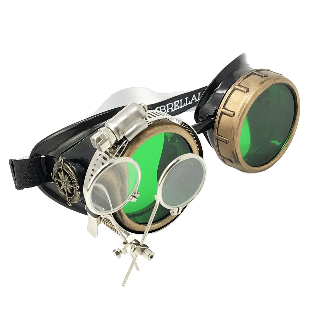 Victorian Steampunk Goggles with magnifying eye loupes blue lenses