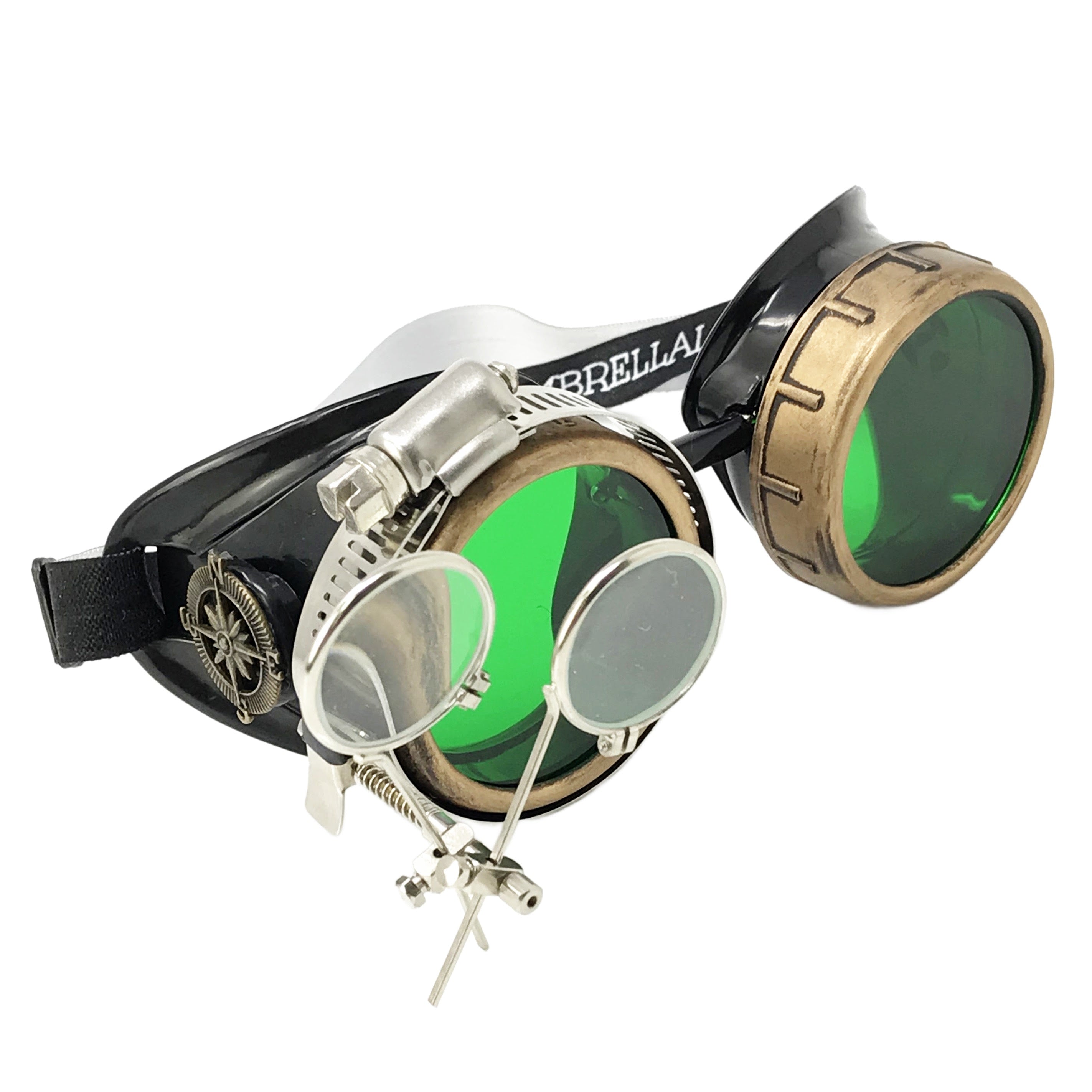 Victorian Steampunk Goggles with magnifying eye loupes blue lenses