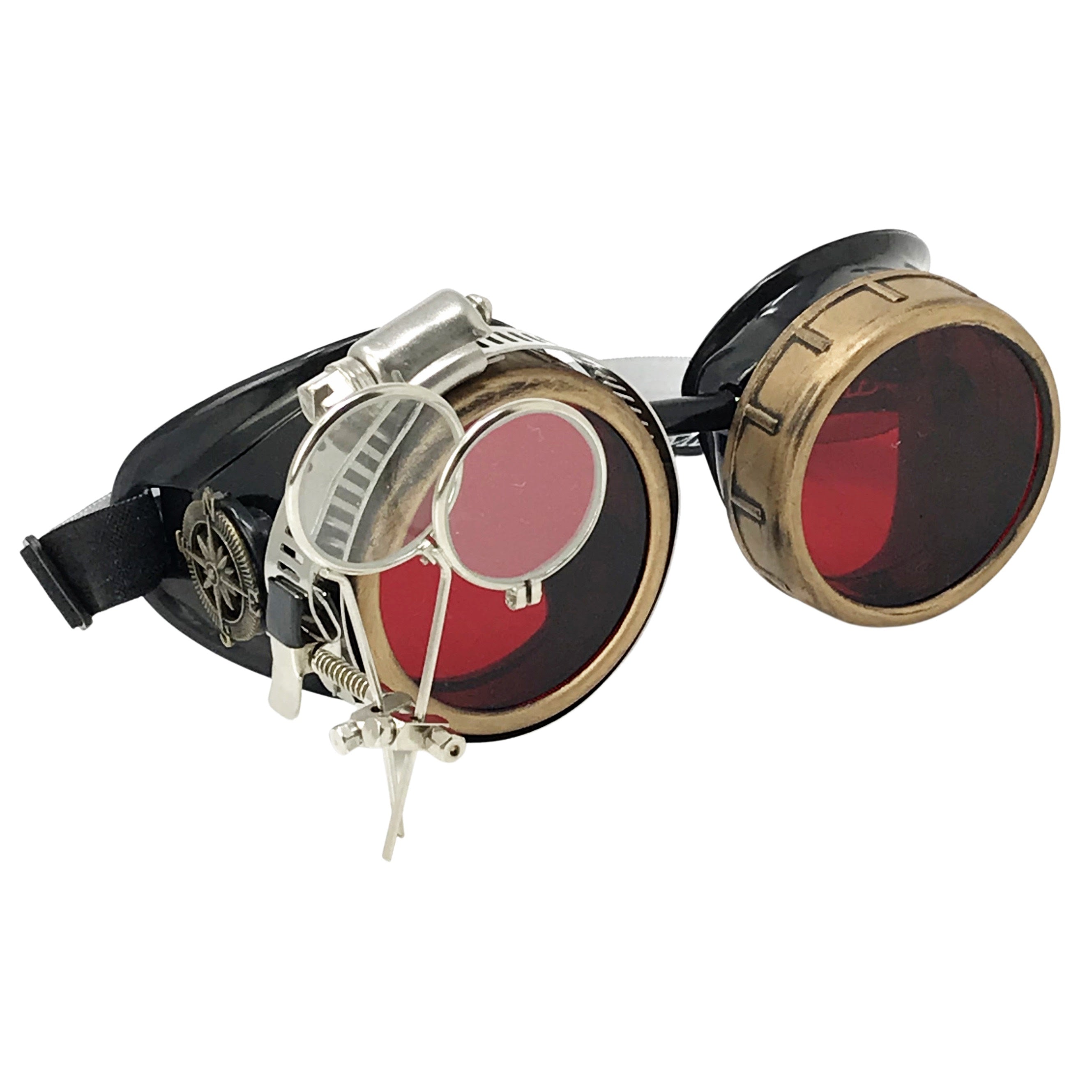 Victorian Steampunk Goggles with magnifying eye loupes blue lenses