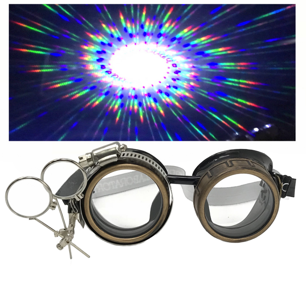 Steampunk Goggles with magnifying loupes crystal clear spiral diffraction lenses