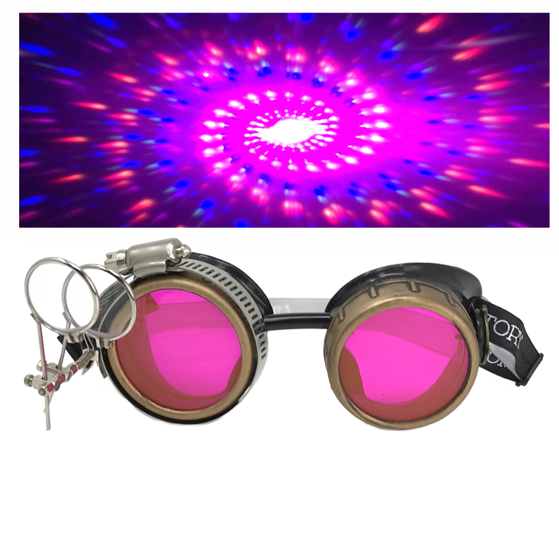 Steampunk Goggles with magnifying loupes crystal clear spiral diffraction lenses