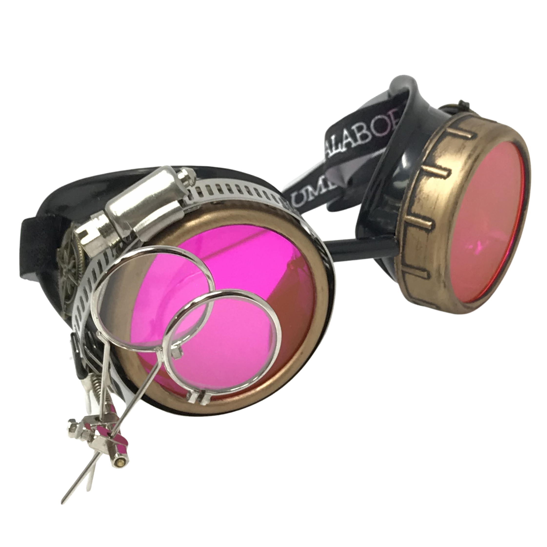 Steampunk Goggles with magnifying loupes UV glow neon orange lenses