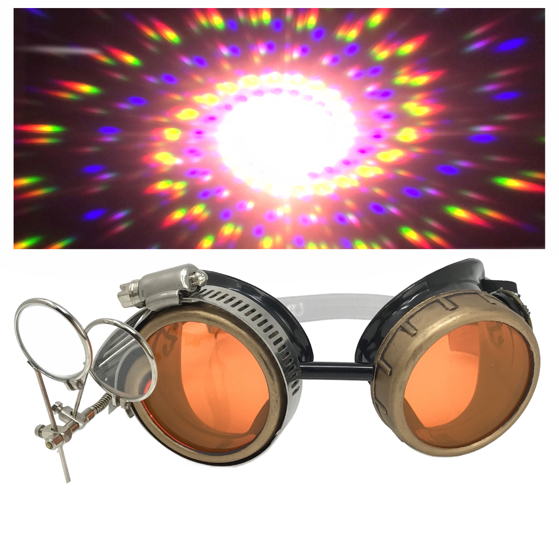 Steampunk Goggles with magnifying loupes crystal clear spiral diffraction lenses