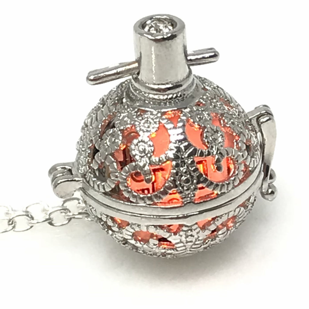 Steampunk fire necklace glow orb necklace
