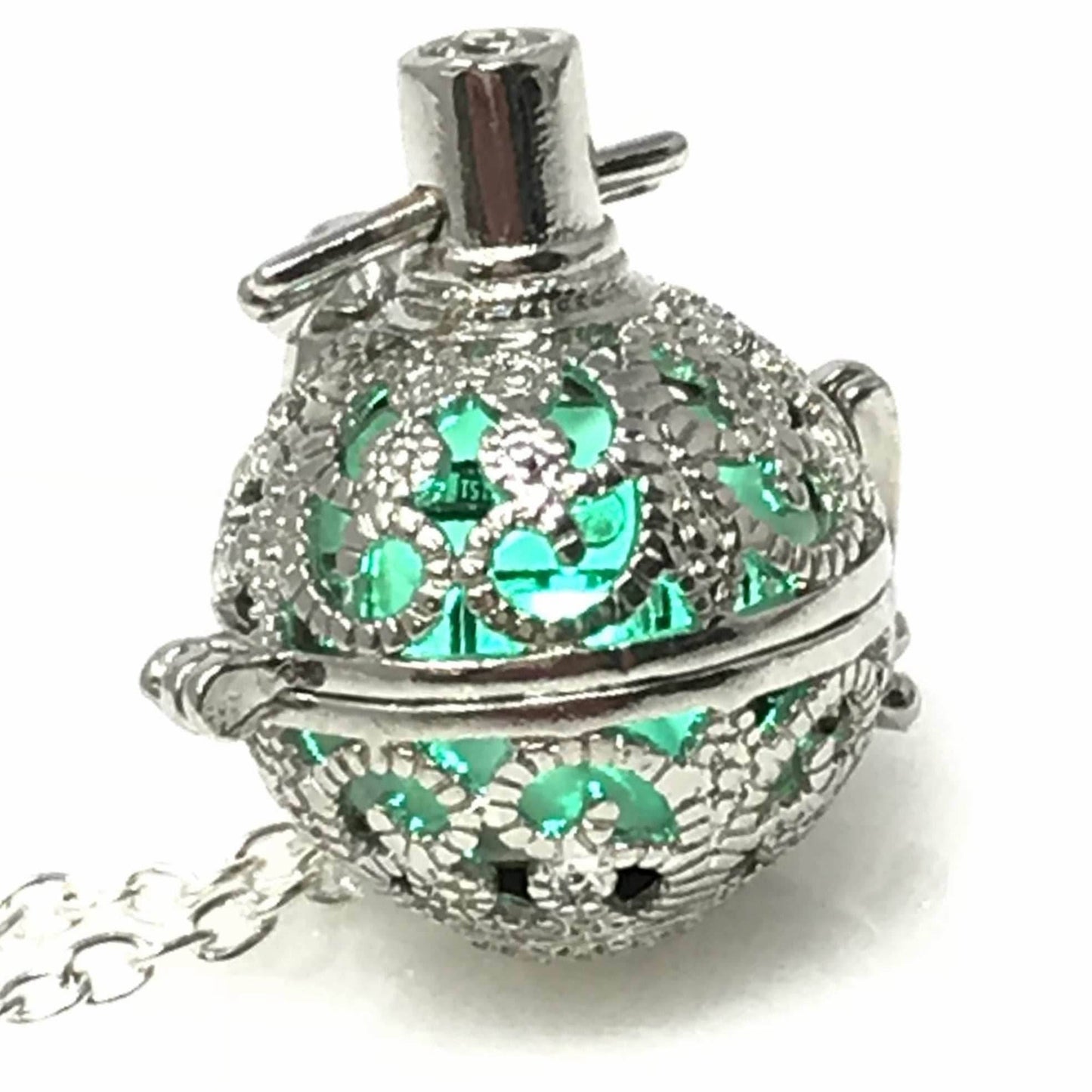 Steampunk fire necklace glow orb necklace - teal/green