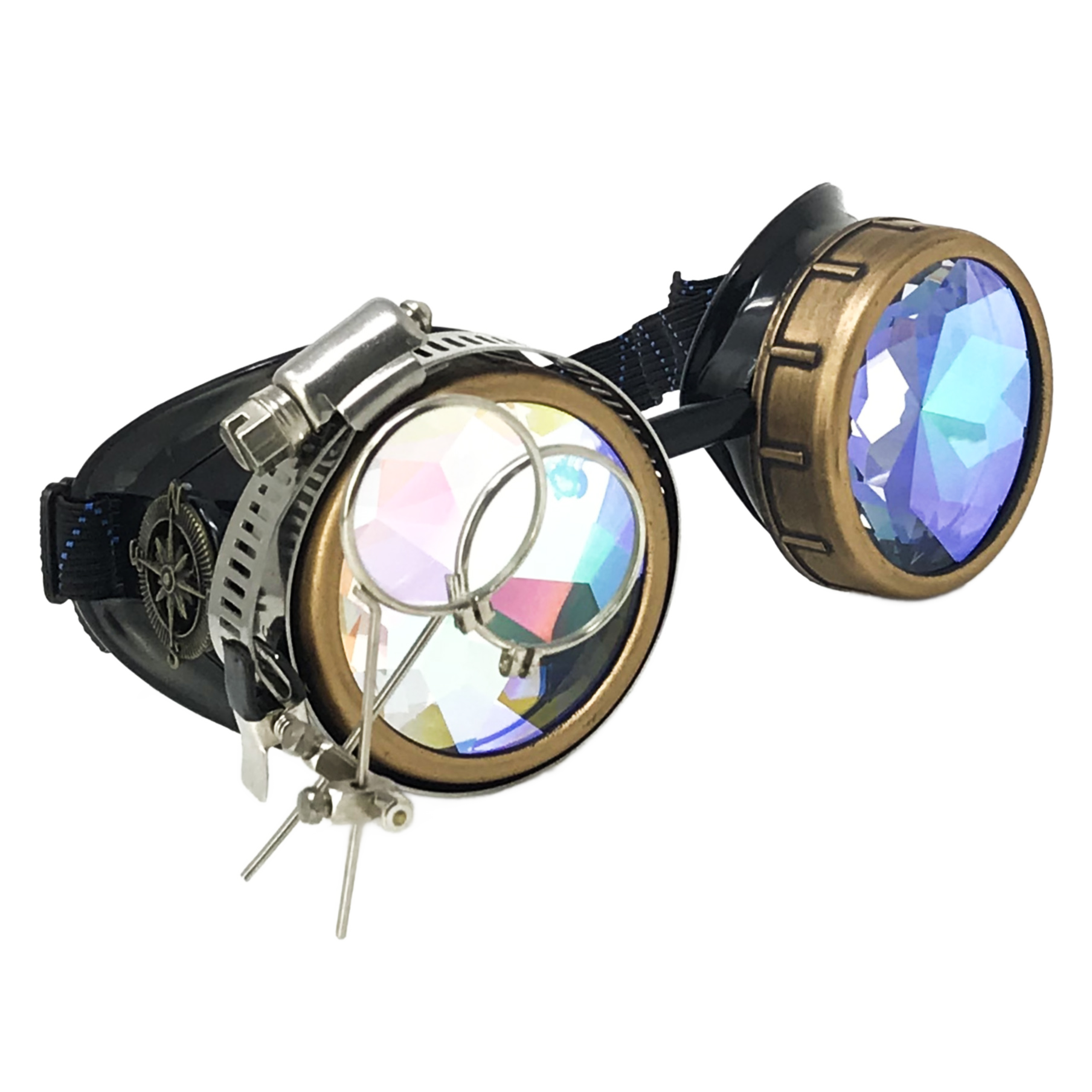 Steampunk Goggles with magnifying loupes UV glow neon orange lenses