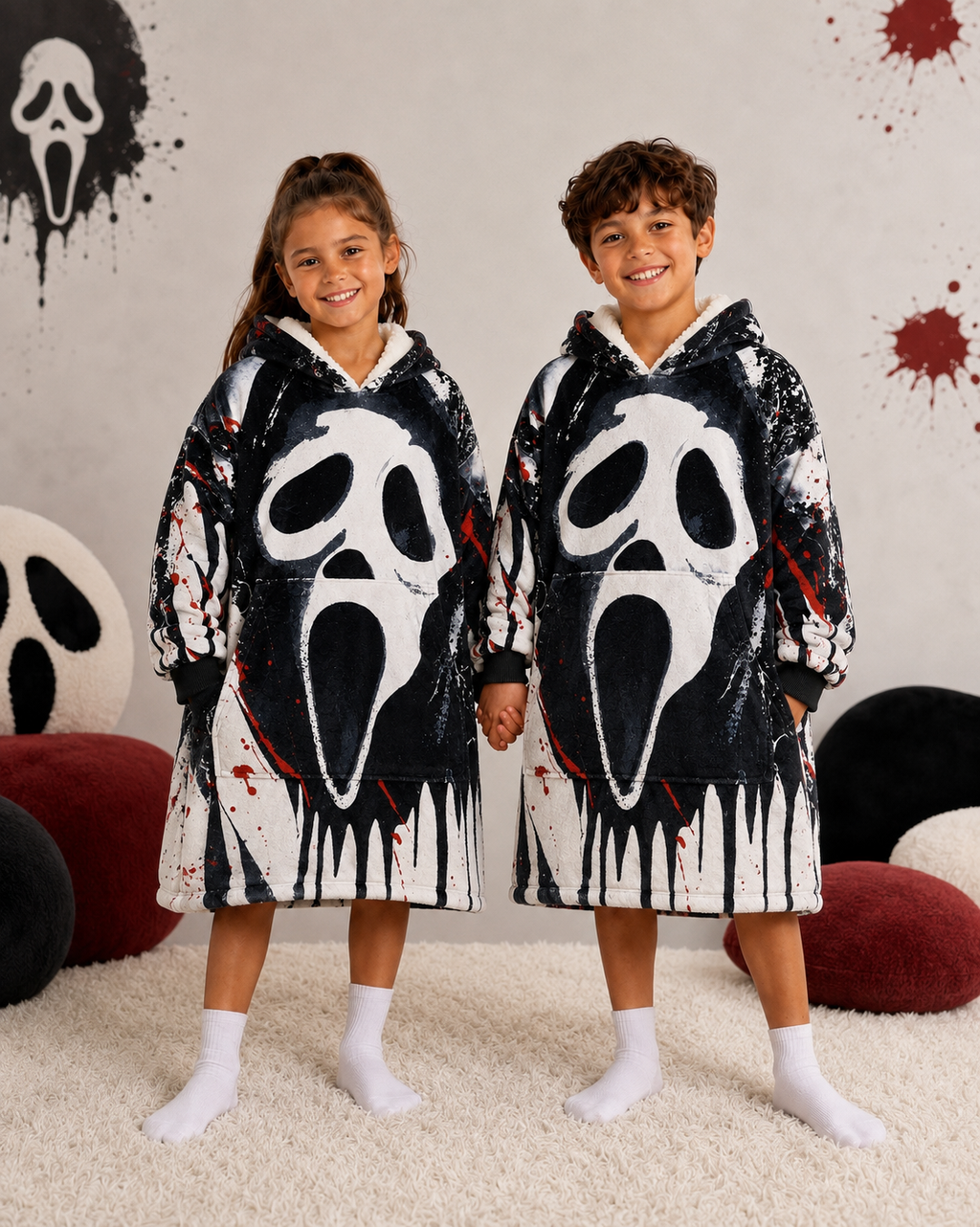 Ghost Face Horror Wearable Blanket Hoodie for Kids & Adults