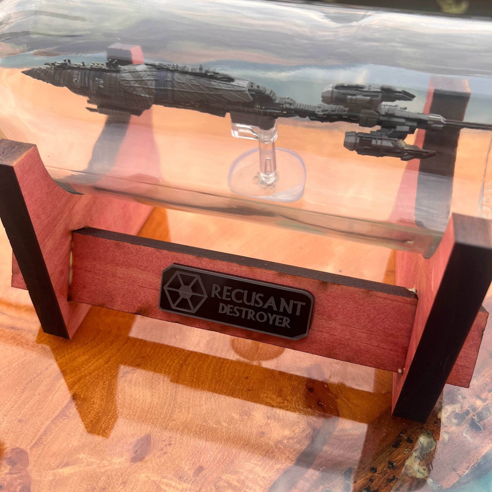 Star Wars Separatist Recusant Destroyer in a Wine Bottle - With Stand