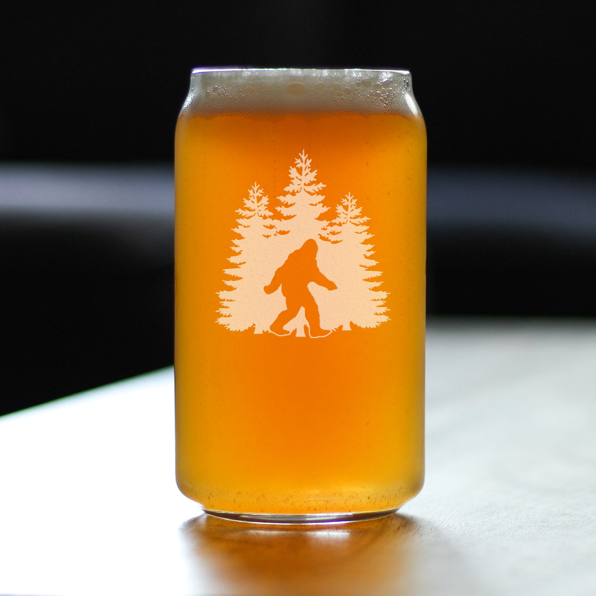 Bigfoot Engraved Beer Can Pint Glass, Unique Sasquatch Themed Gifts, Funny Gift Idea for Outdoorsmen