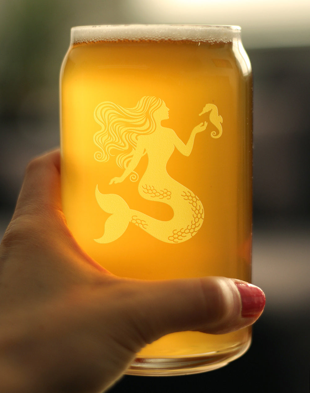 Mermaid Beer Can Pint Glass - Fun Mermaids Themed Decor and Gifts for Beach Lovers - 16 Oz Glasses