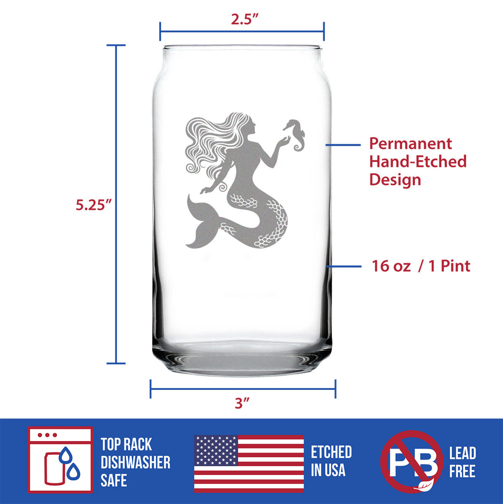 Mermaid Beer Can Pint Glass - Fun Mermaids Themed Decor and Gifts for Beach Lovers - 16 Oz Glasses