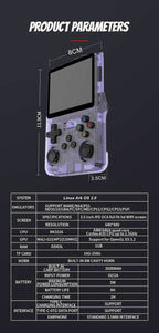 R36S Portable Handheld Retro Arcade Joystick All-in-One Open-Source Gaming Console - Purple / 64G