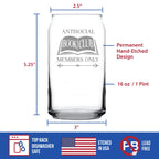 Antisocial Book Club Engraved Beer Can Glass  Funny Gifts for Introverts and Book Club Beer Can Shaped Pint Glass - 16oz