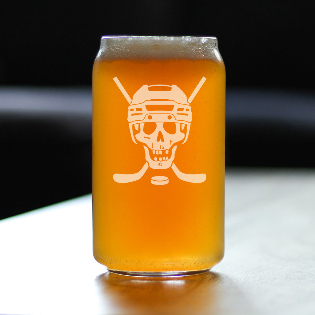 Hockey Skull Engraved Beer Can Glass Gifts Hockey Gifts for Coach or Players Beer Can Shaped Pint Glass - 16oz