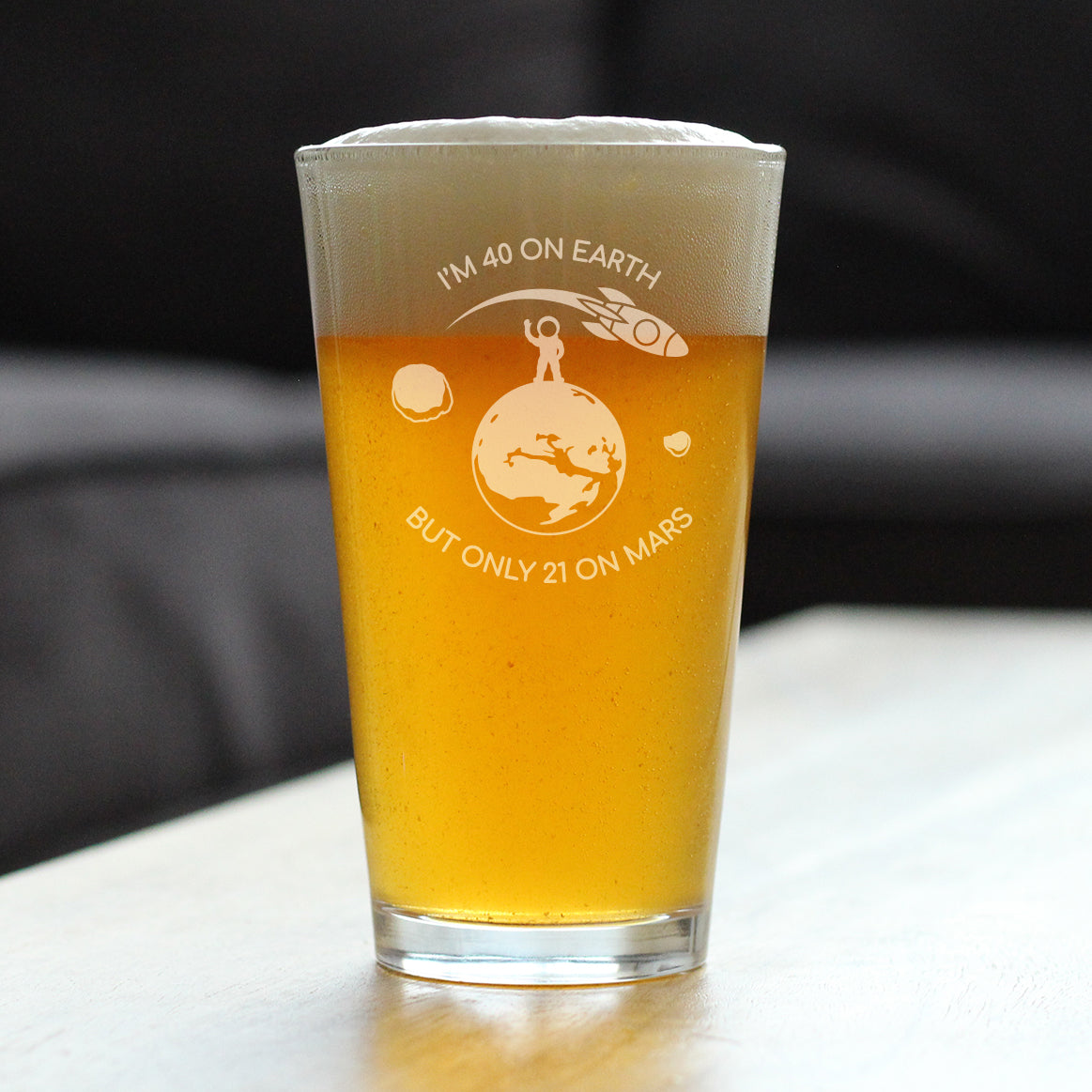 Age on Mars 40 - Pint Glass for Beer - Unique Funny 40th Birthday Gifts for Women and Men - 16 oz Glasses