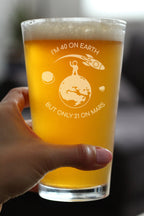 Age on Mars 40 - Pint Glass for Beer - Unique Funny 40th Birthday Gifts for Women and Men - 16 oz Glasses