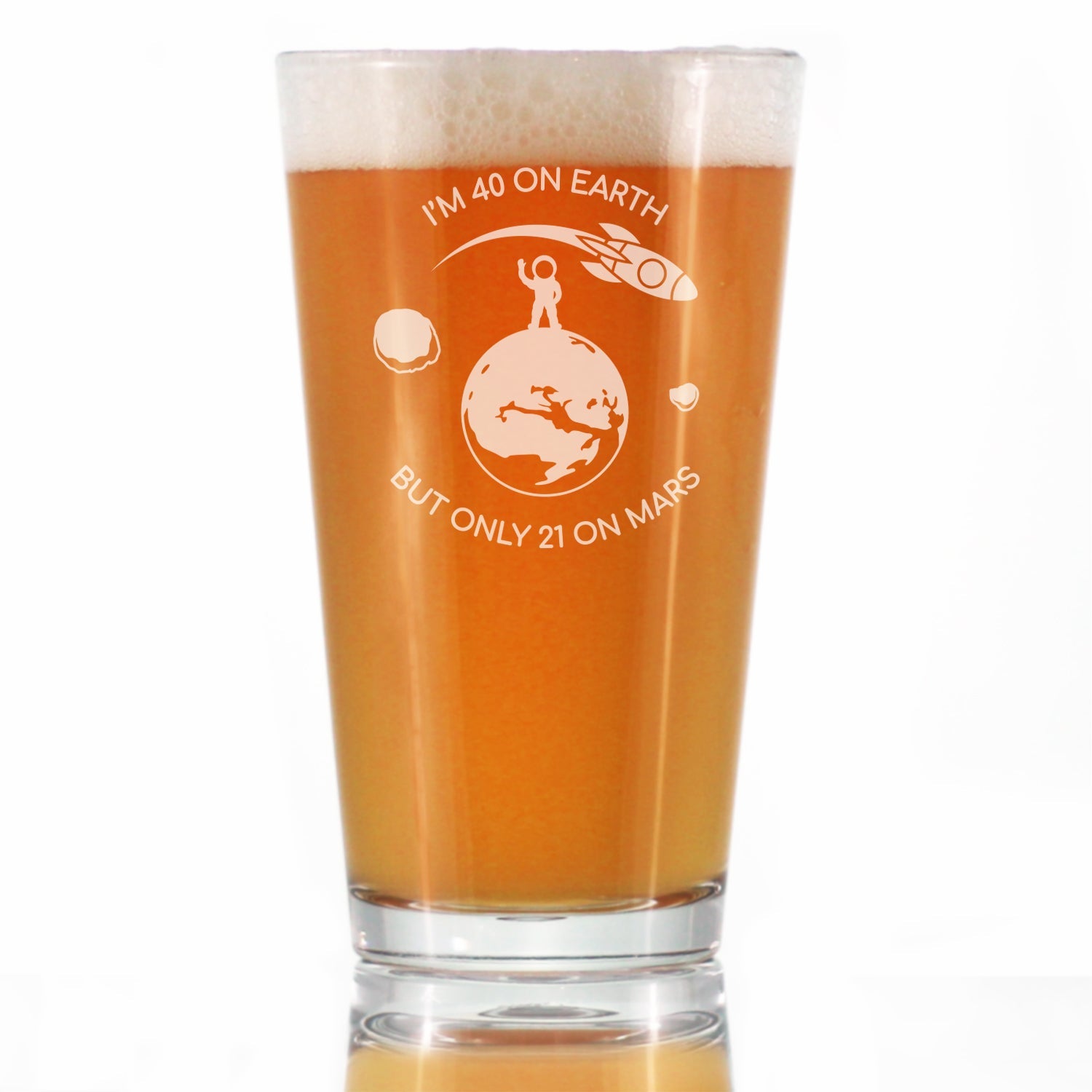 Age on Mars 40 - Pint Glass for Beer - Unique Funny 40th Birthday Gifts for Women and Men - 16 oz Glasses