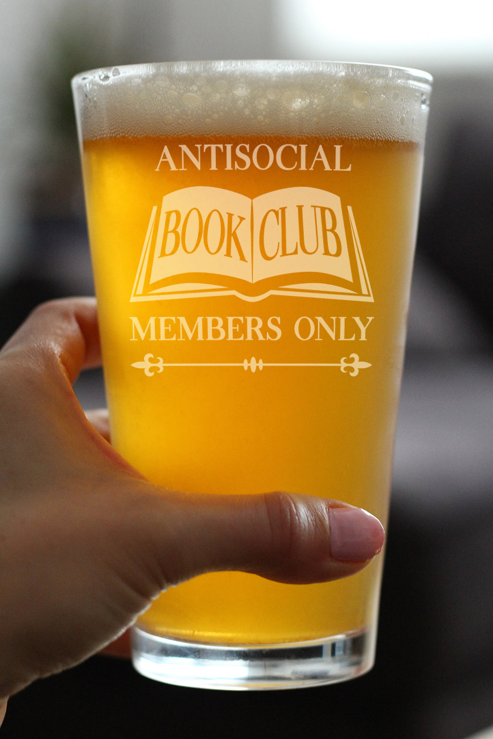 Antisocial Book Club Engraved Pint Glass Funny Gifts for Introverts and Book Club High Quality Pint Glasses for Beer - 16oz