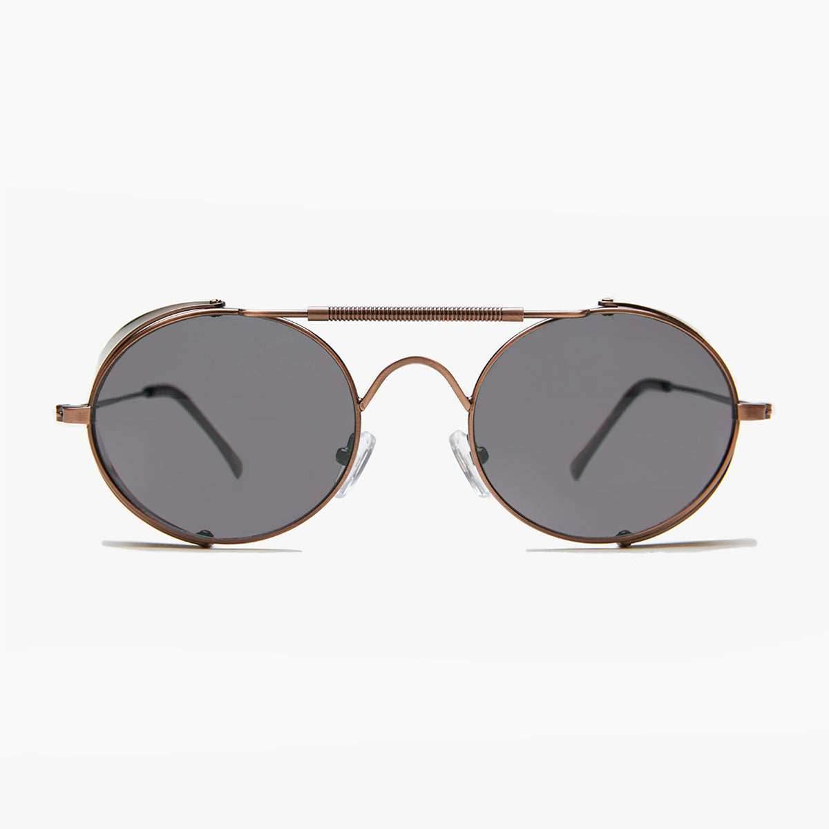 Copper Steampunk Sunglass with Folding Side Shields - Bram 5 - Copper / Brown Lens
