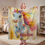 Personalized Unicorn Name Blanket | Rainbow Fleece Custom Kids Gift