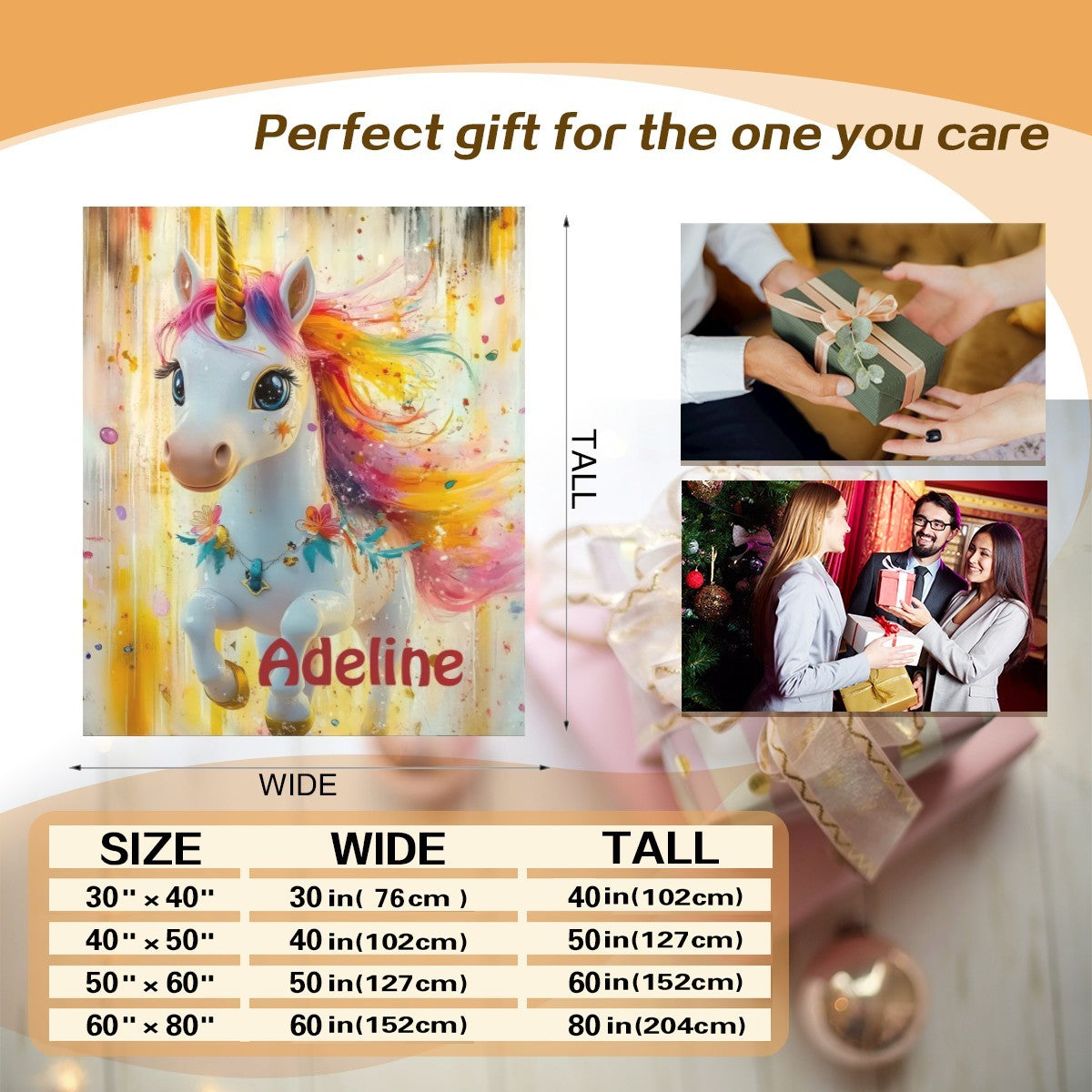 Personalized Unicorn Name Blanket | Rainbow Fleece Custom Kids Gift