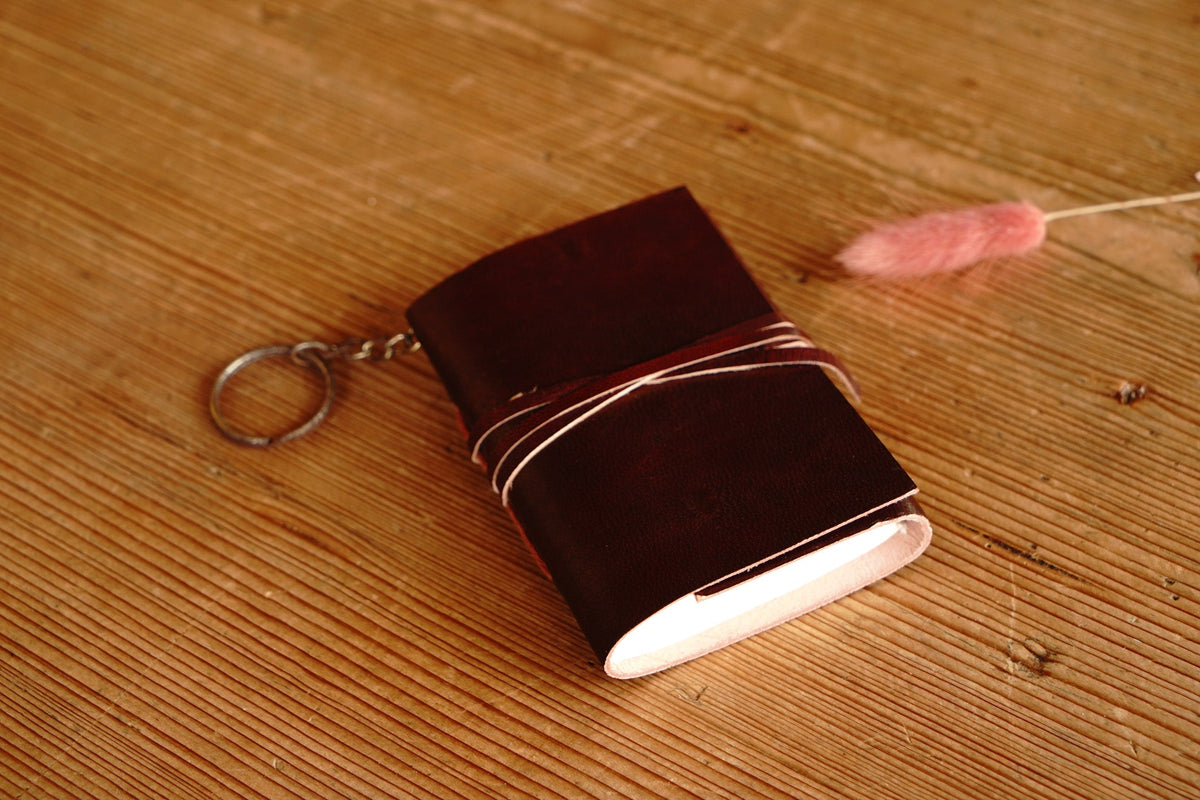 Red Leather Mini Journals With Distressed Patina Keychain