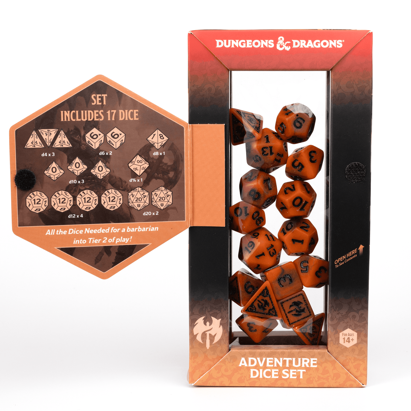 D&D Adventure Dice Set - Barbarian Edition | Orange 15pc Collection - 