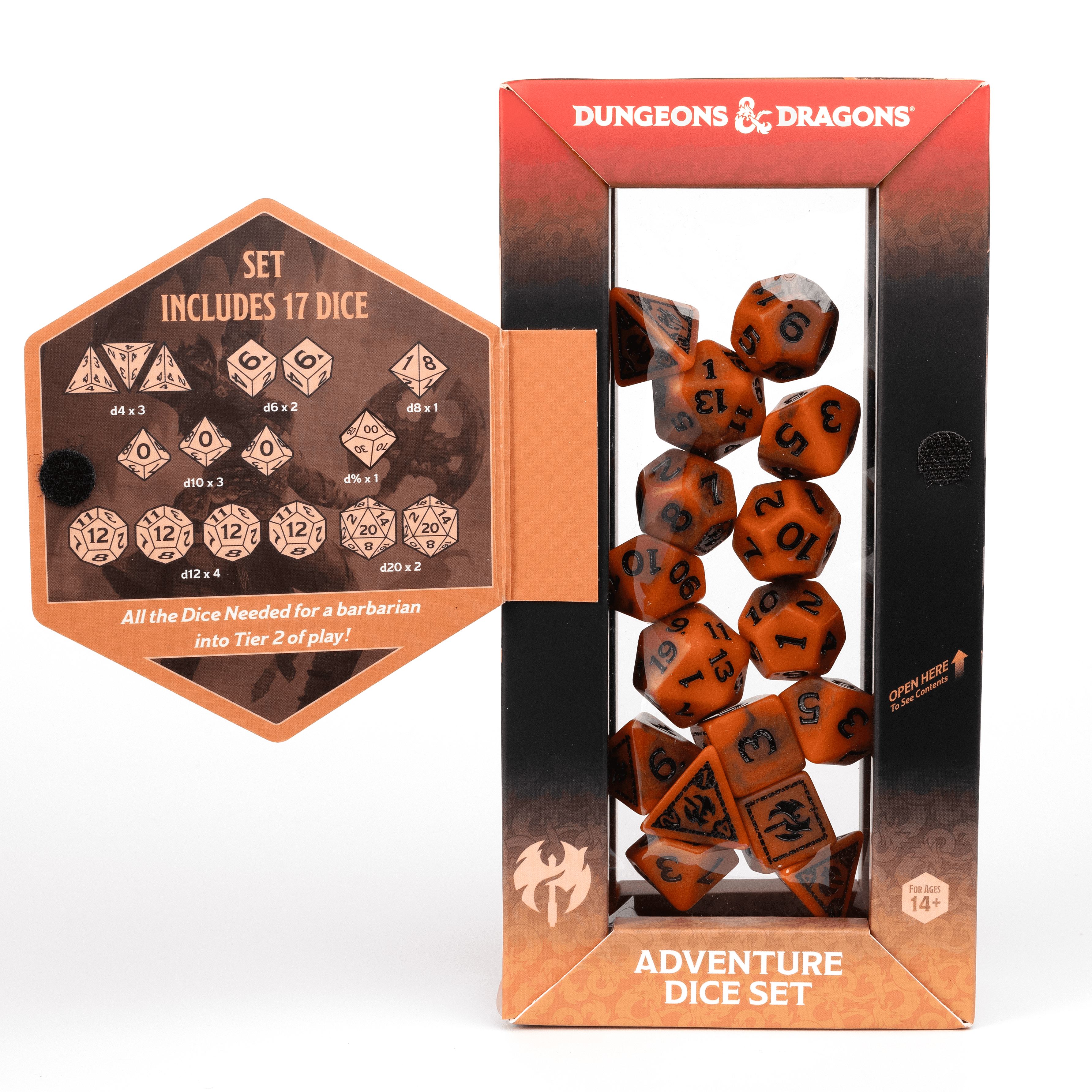 D&D Adventure Dice Set - Barbarian Edition | Orange 15pc Collection - 