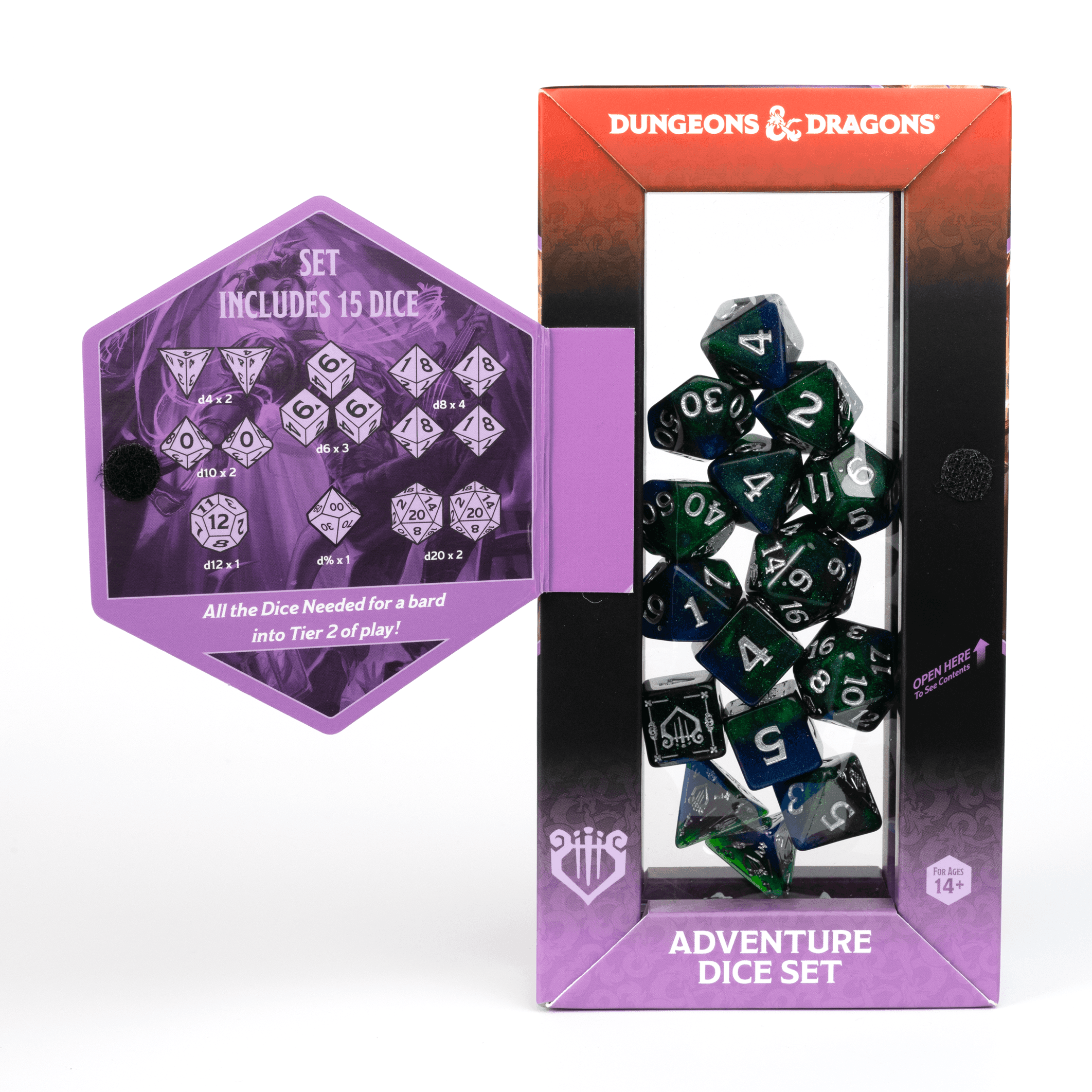 D&D Adventure Dice Set - Bard Edition | Blue/Green 15pc Collection - 