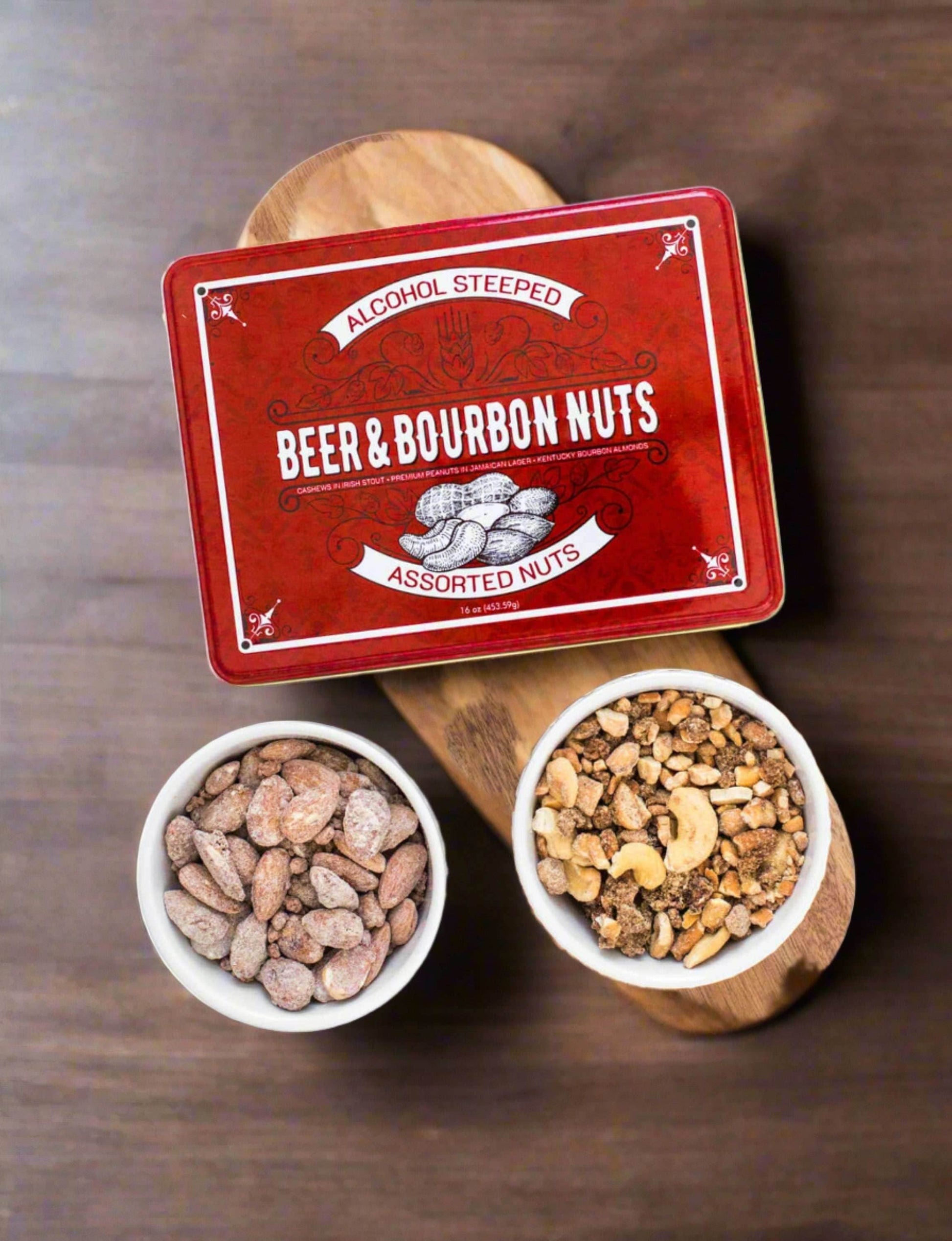 Beer & Bourbon Liquor Nuts Men's Gift Tin – Alcohol-Free Gourmet Nuts - 