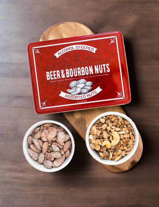 Beer & Bourbon Liquor Nuts Men's Gift Tin – Alcohol-Free Gourmet Nuts - 