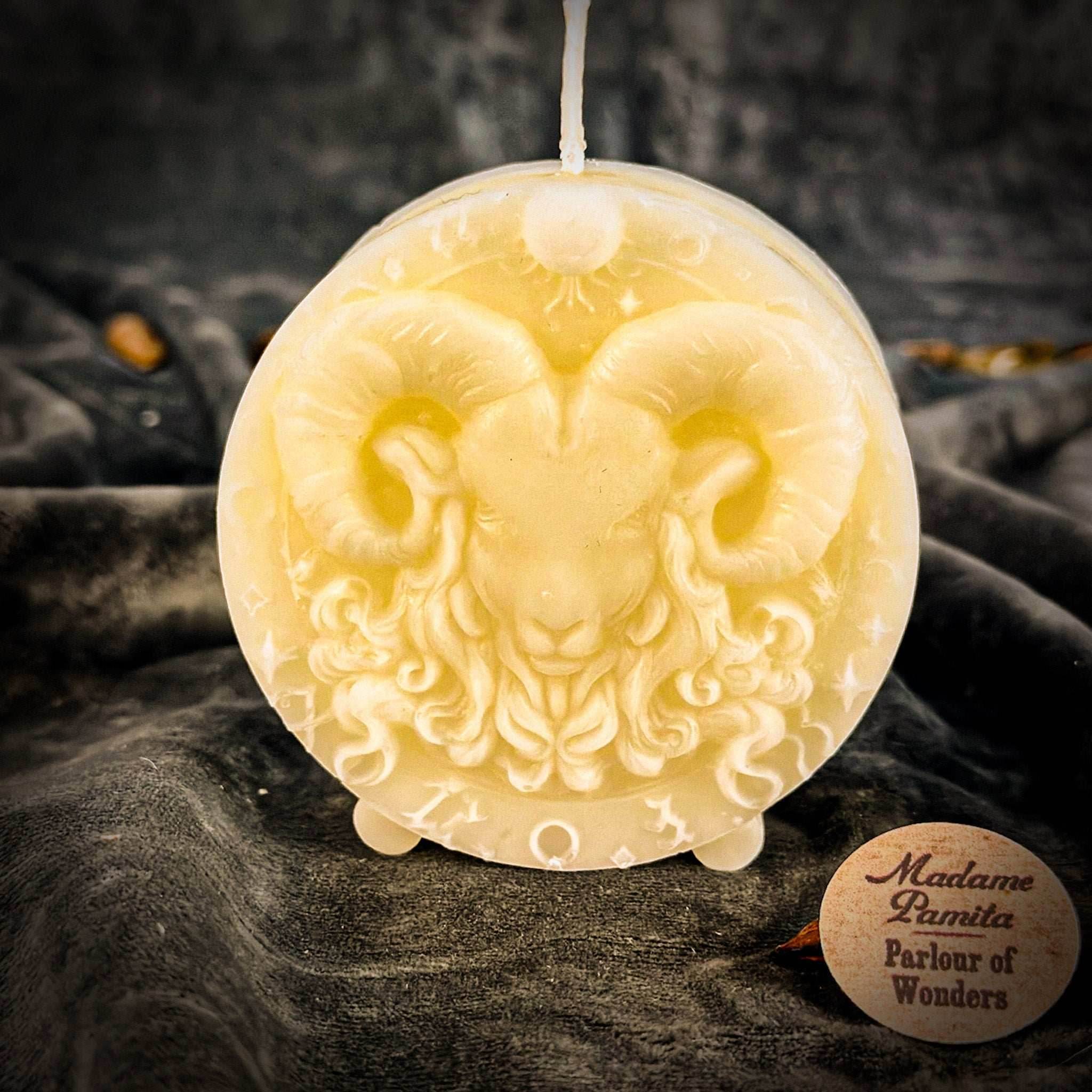 Beeswax Aries Ram Zodiac Spell Candle - White (Blessing)