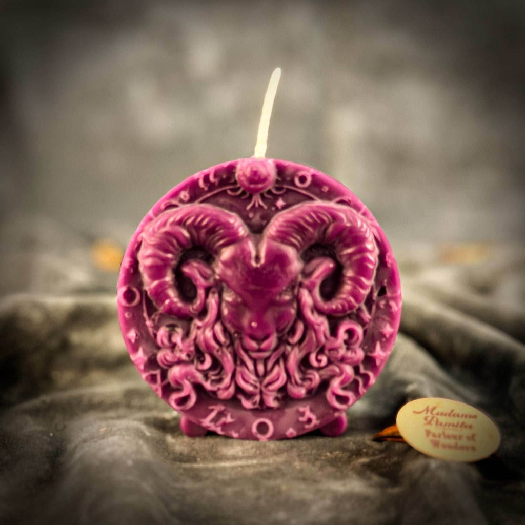 Beeswax Aries Ram Zodiac Spell Candle - Purple (Power)