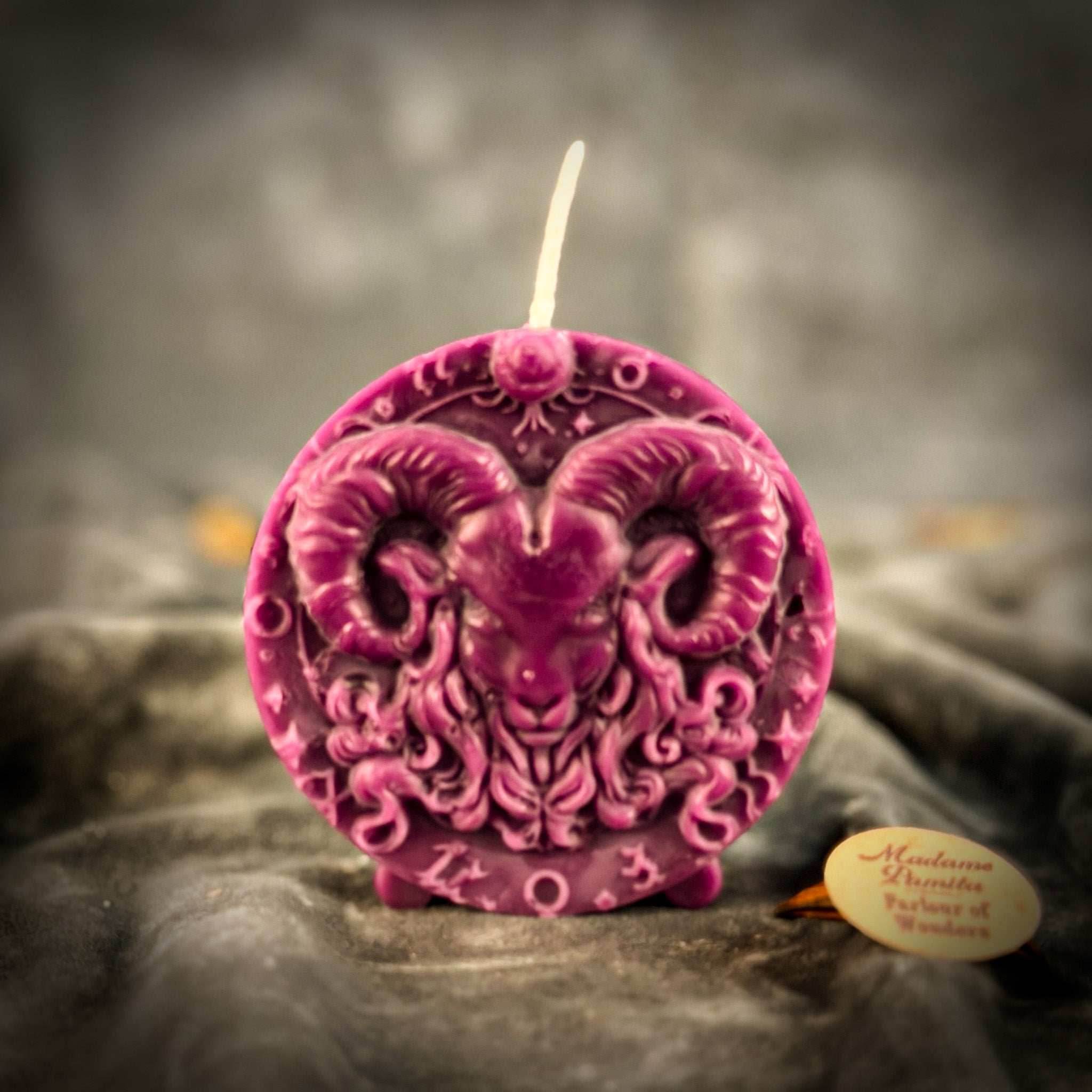Beeswax Aries Ram Zodiac Spell Candle - Purple (Power)