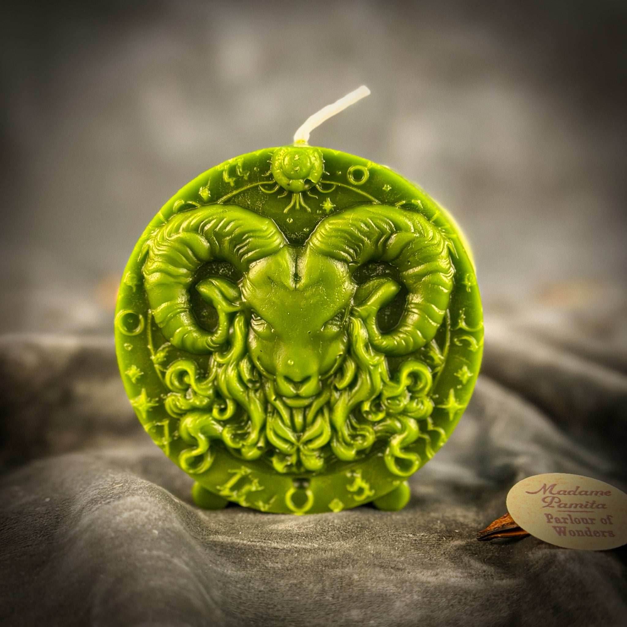 Beeswax Aries Ram Zodiac Spell Candle - Green (Prosperity)