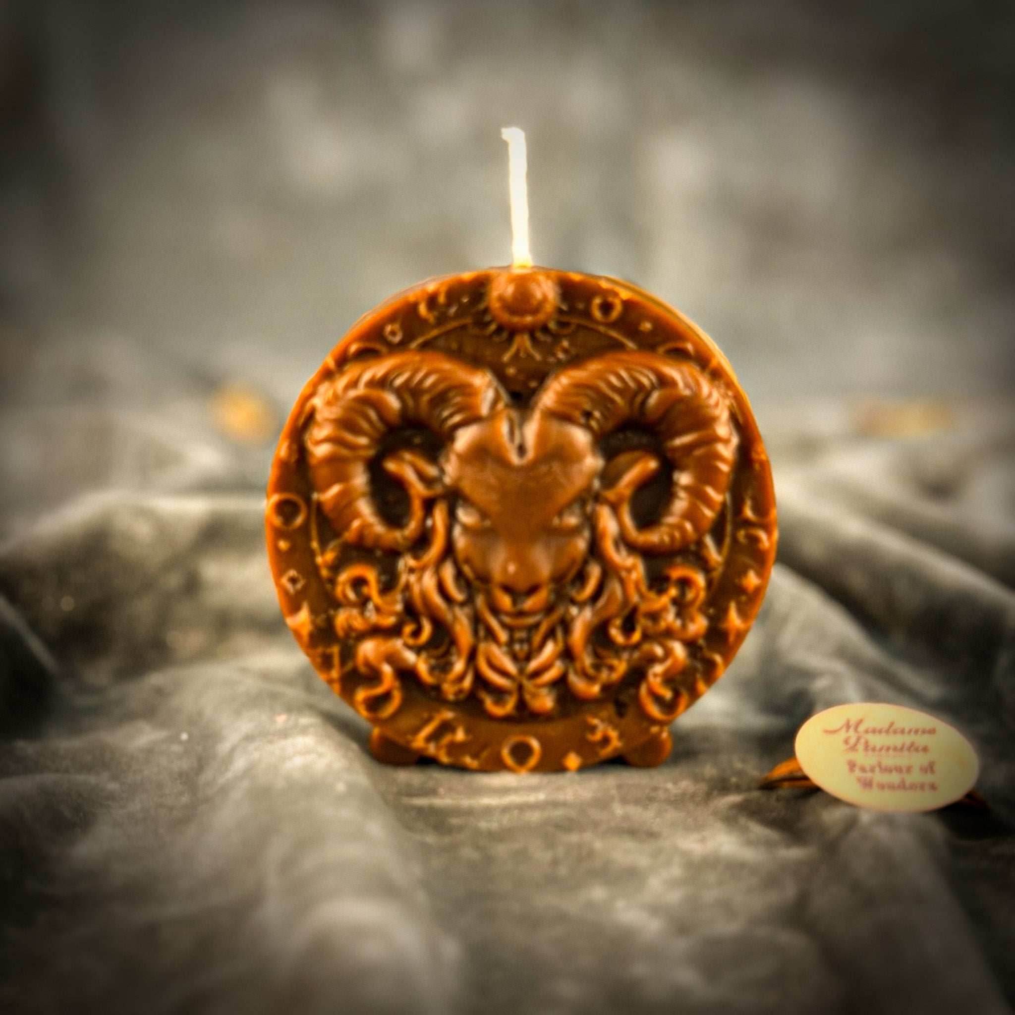 Beeswax Aries Ram Zodiac Spell Candle - Brown (Grounding)
