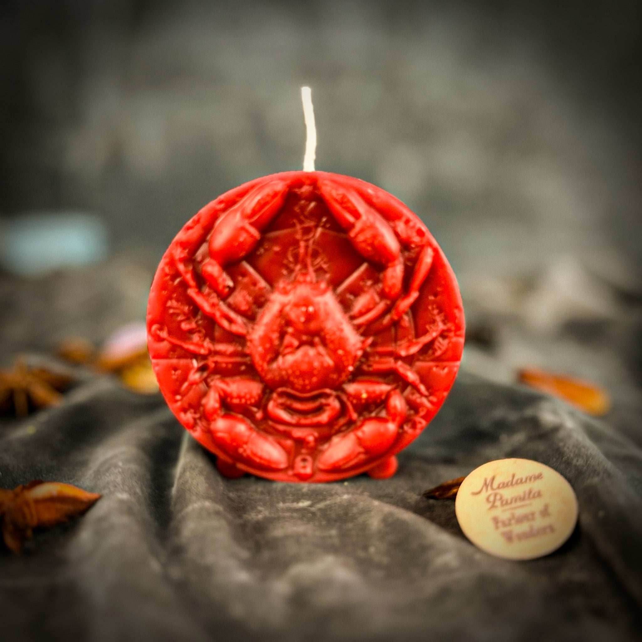 Beeswax Cancer Crab Zodiac Spell Candle - Red (Passion)