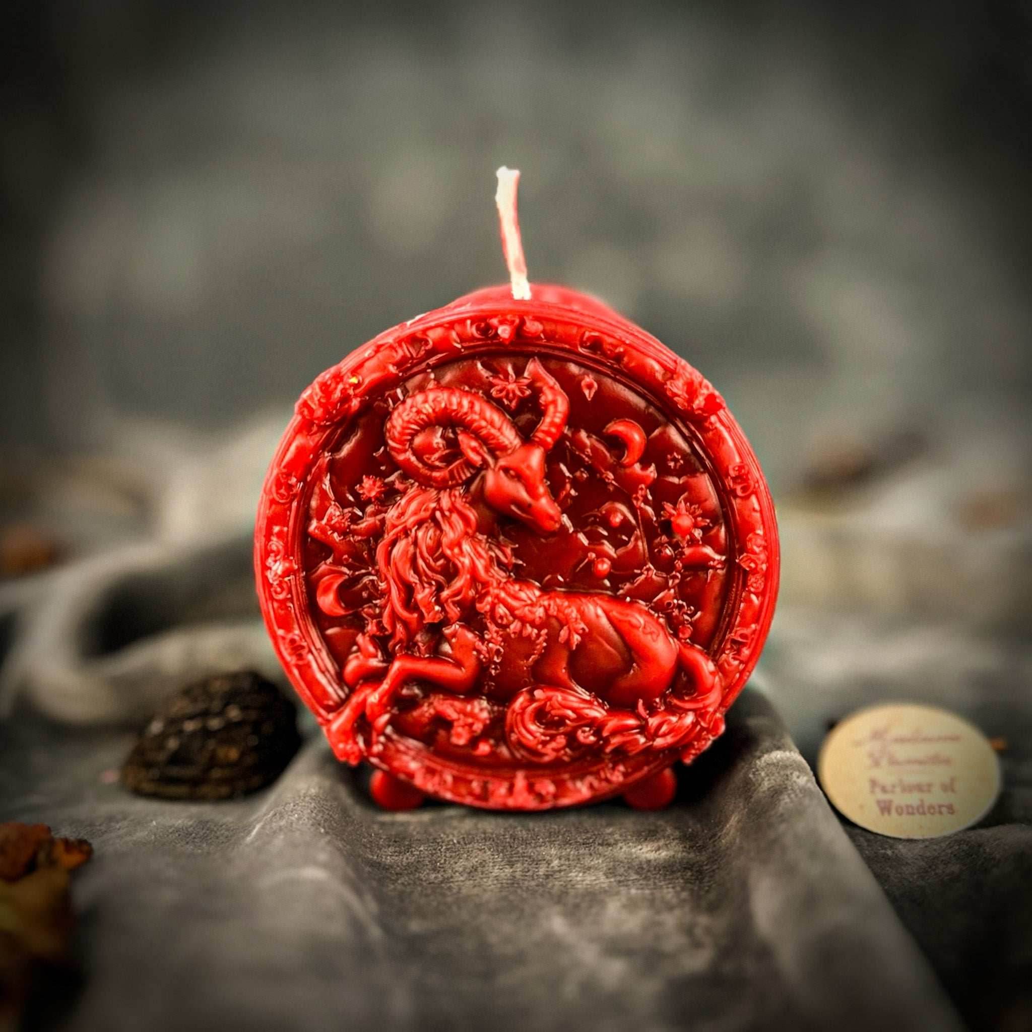 Beeswax Capricorn Goat Zodiac Spell Candle - Red (Passion)