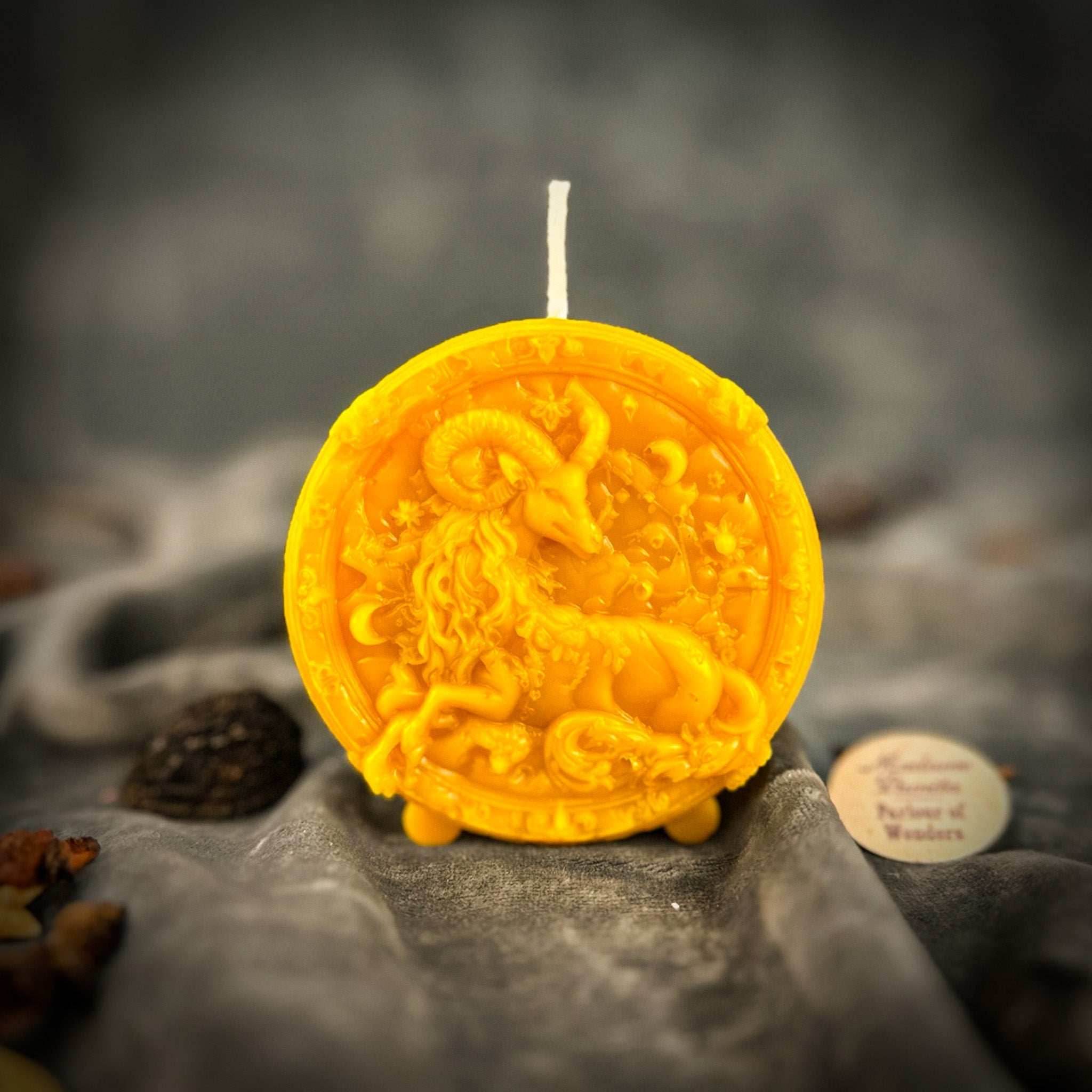 Beeswax Capricorn Goat Zodiac Spell Candle - Yellow (Success)