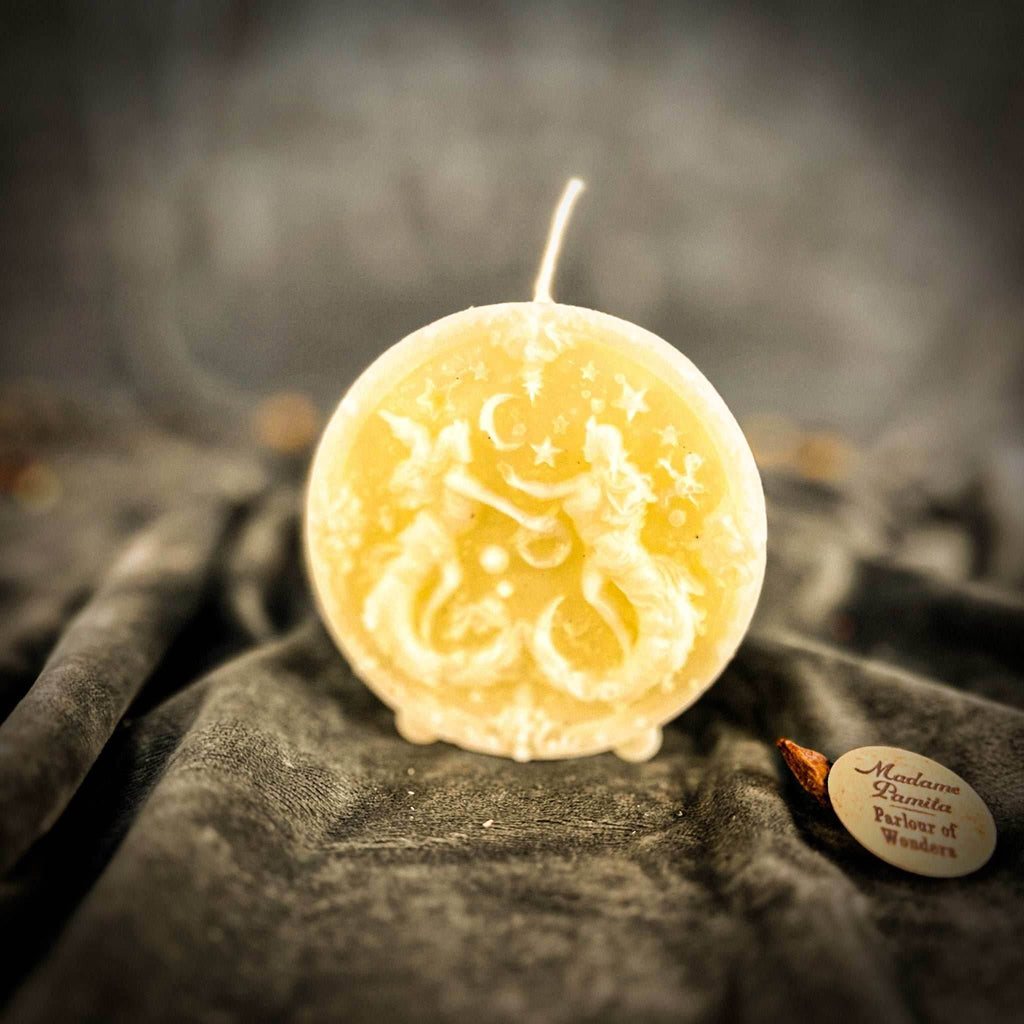 Beeswax Gemini Twins Zodiac Spell Candle - White (Blessing)