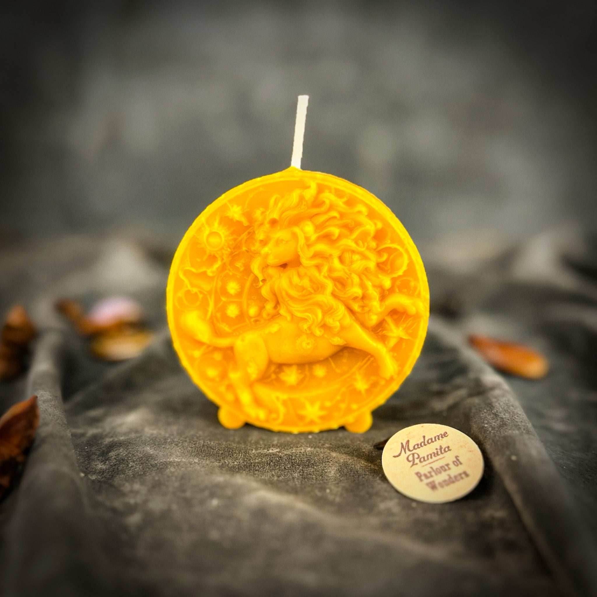 Beeswax Leo Lion Zodiac Spell Candle - Yellow (Success)