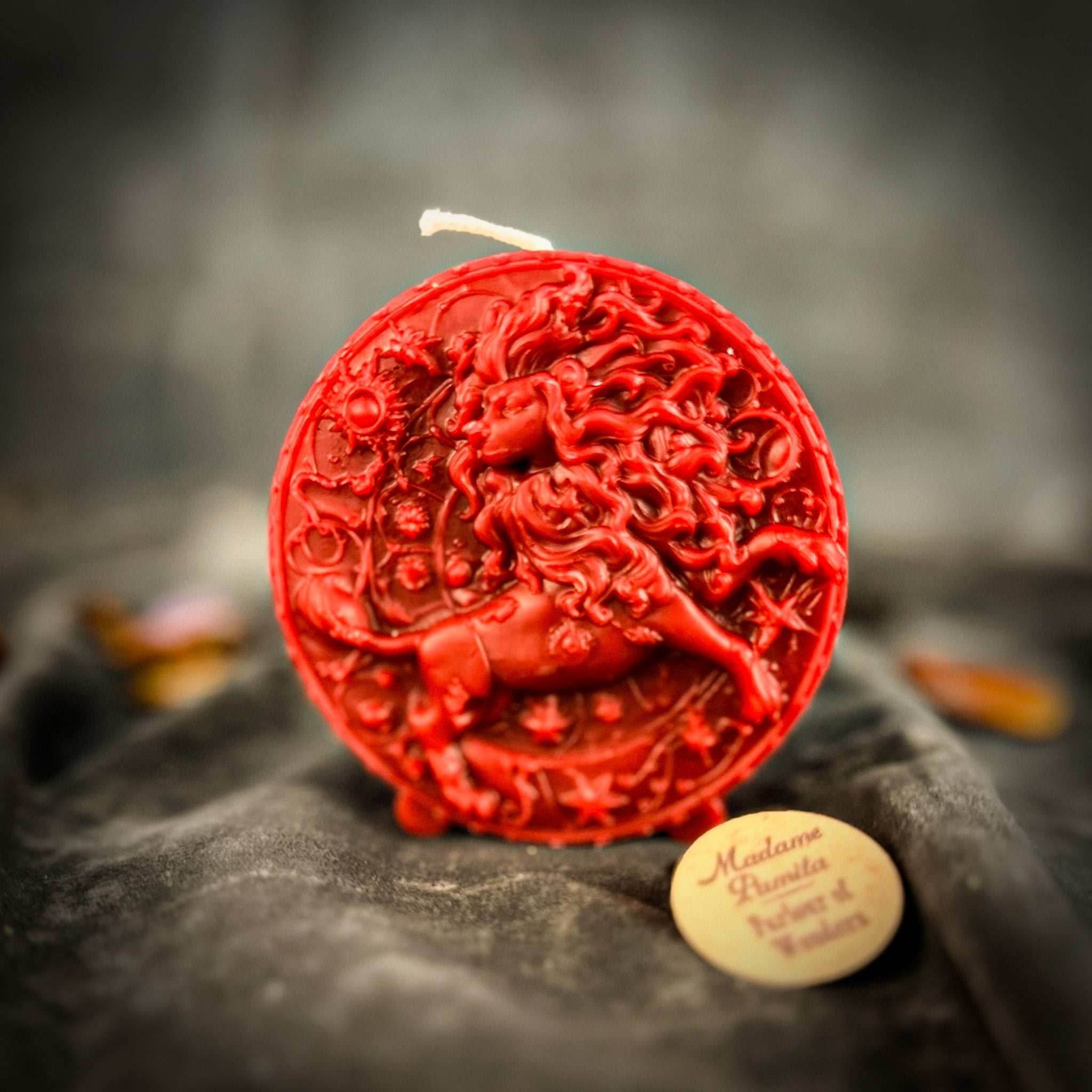 Beeswax Leo Lion Zodiac Spell Candle - Red (Passion)