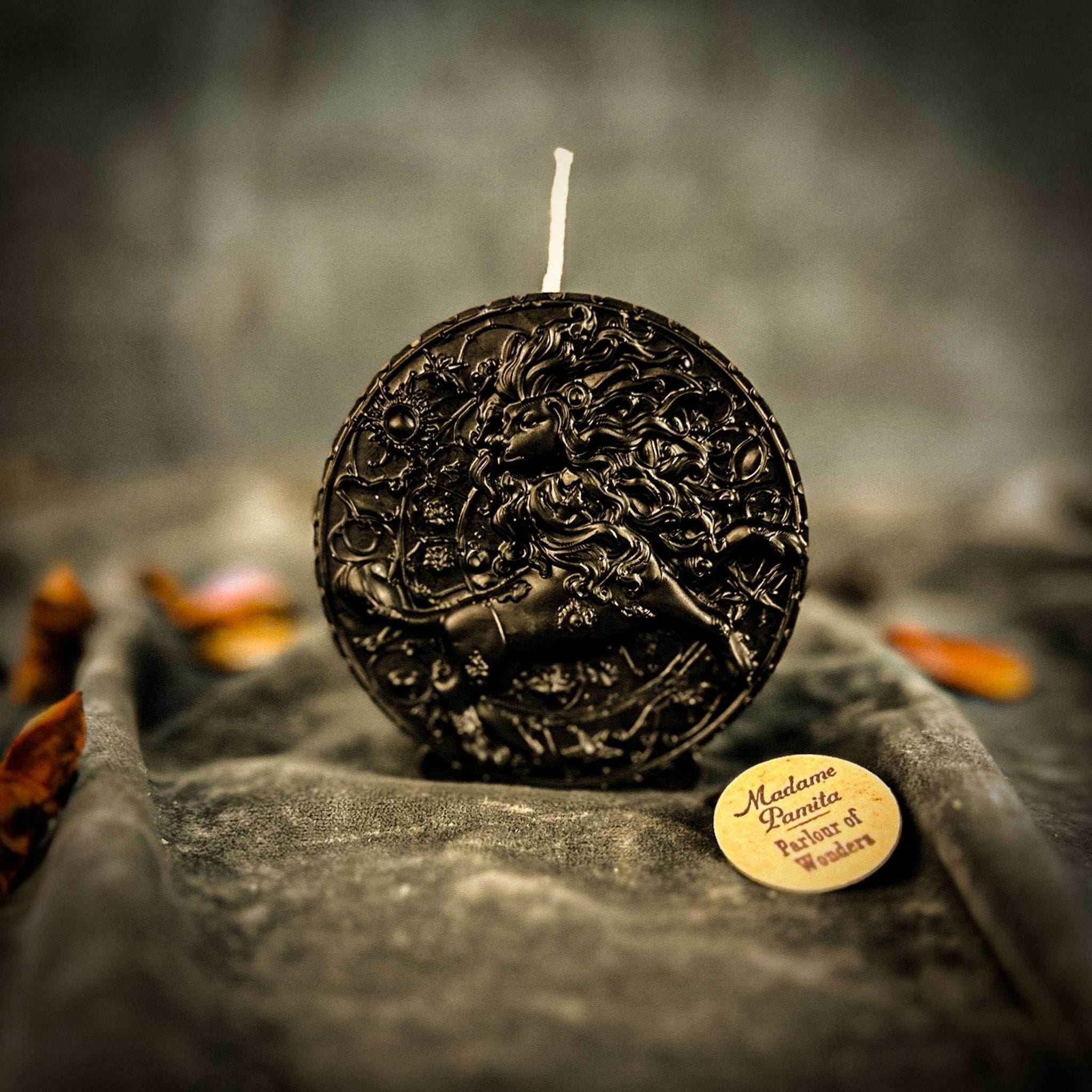 Beeswax Leo Lion Zodiac Spell Candle - Black (Protection)